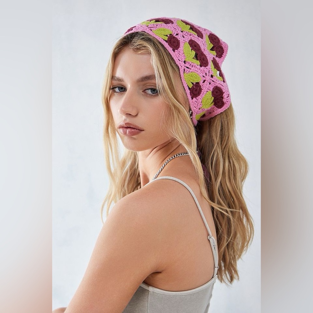 Urban Outfitters Cherry Knit Headscarf